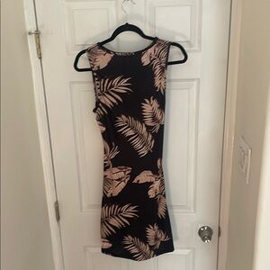 Black and Cream Leaf Print Dress with back cutout